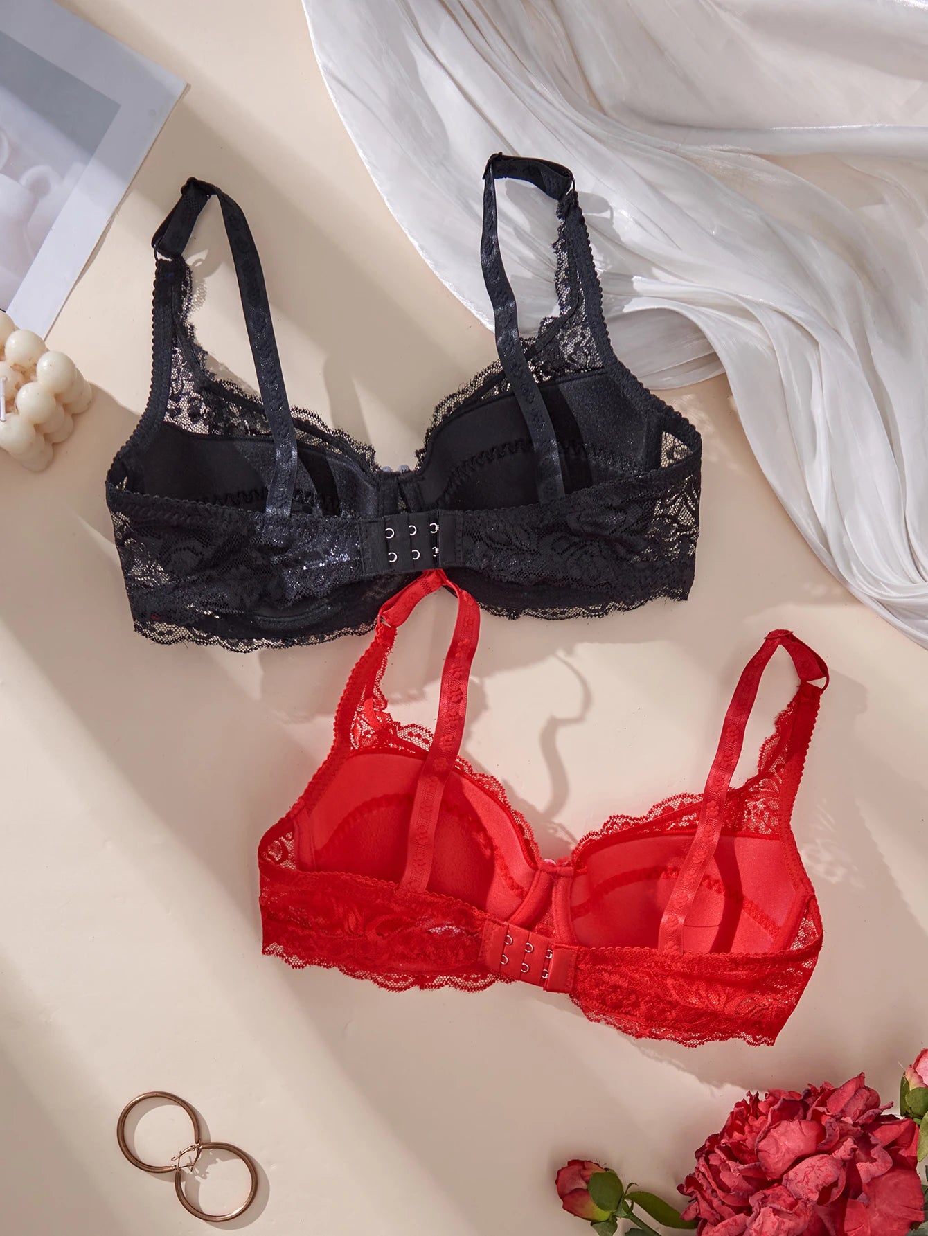 Bravellea 2-Piece Sexy Lace Bra Set - Thin Underwire Push-Up Adjustable
