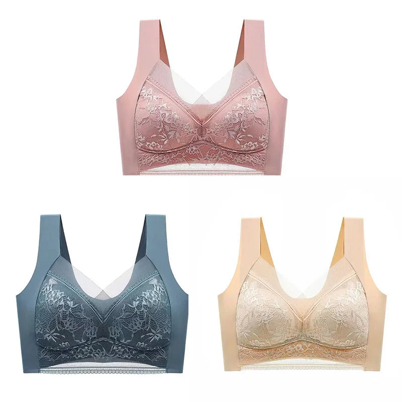 Bravellea 3-Pack Lace Bralette Set - Deep V Push-Up Plus Size L-5XL