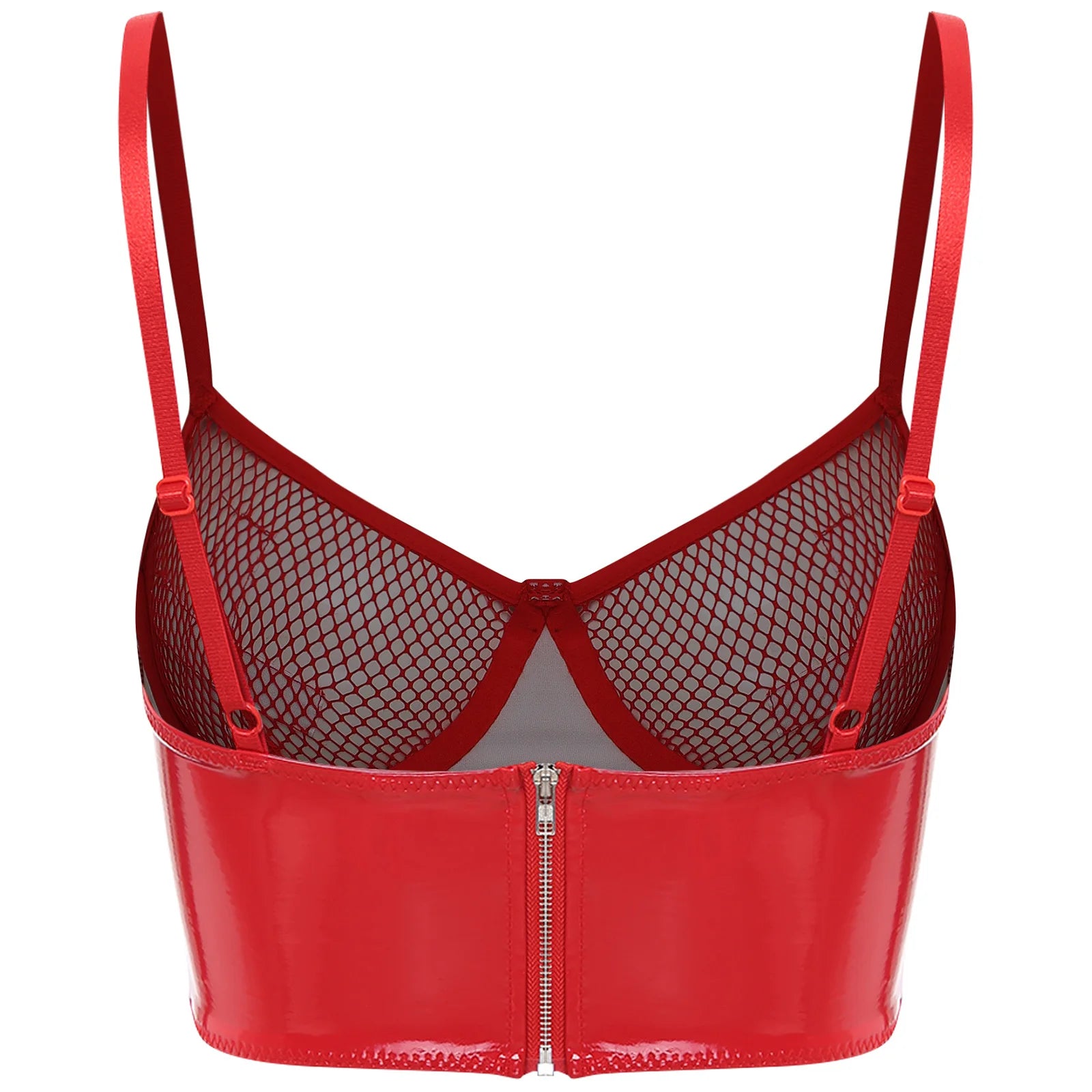 Bravellea Wet Look Leather Bustier - Sexy Push-Up Mesh Balconette Crop Top
