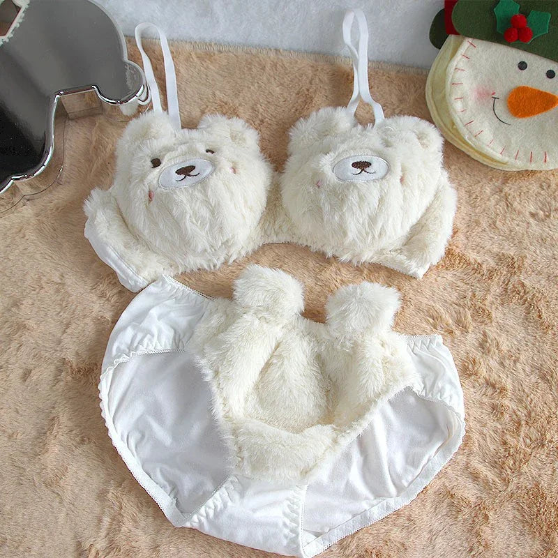 Bravellea Soft Bear Cartoon Bra - Japanese Style Plush Autumn Winter Lingerie