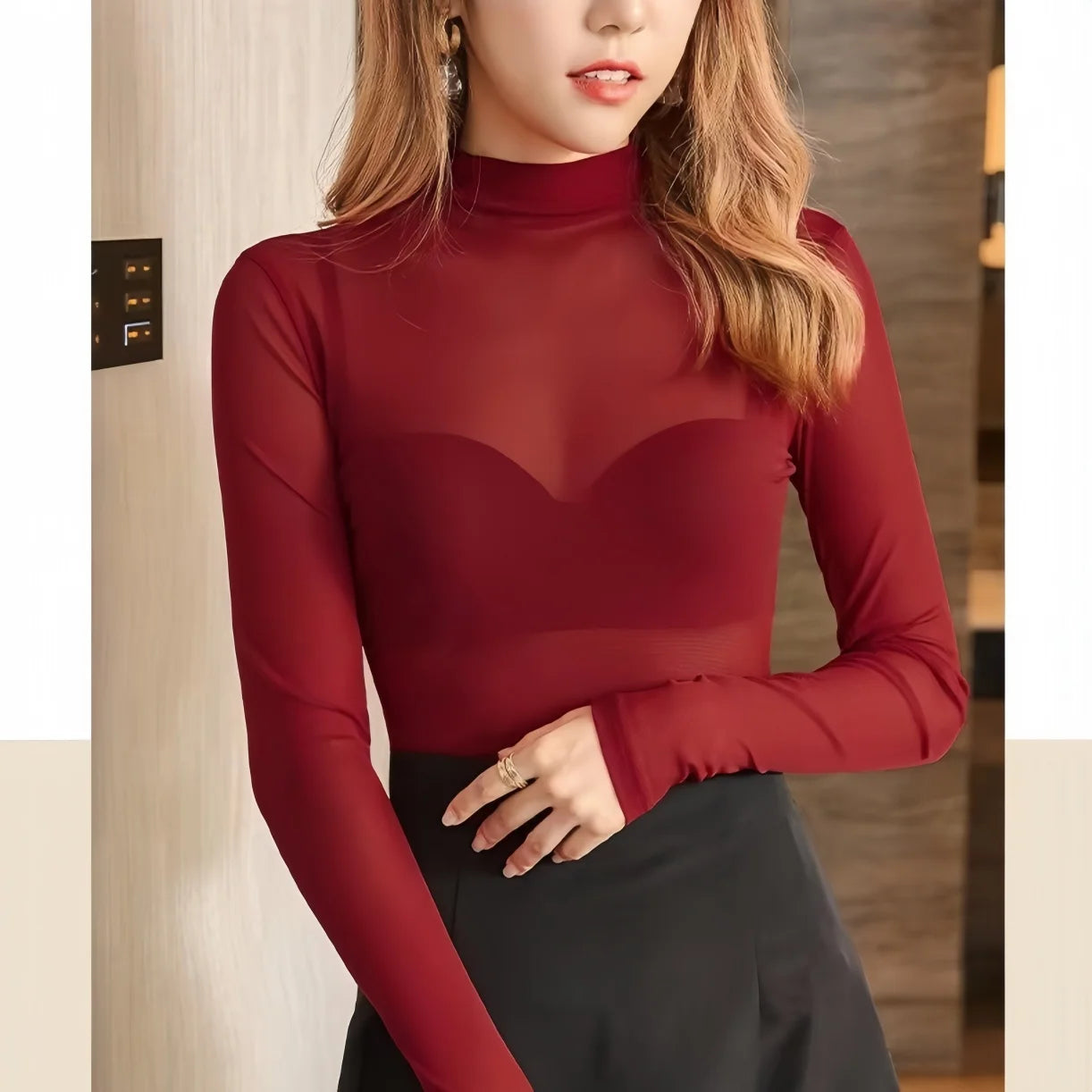 Bravellea Sheer Mesh Bodysuit - Long Sleeve Sexy Lingerie Plus Size