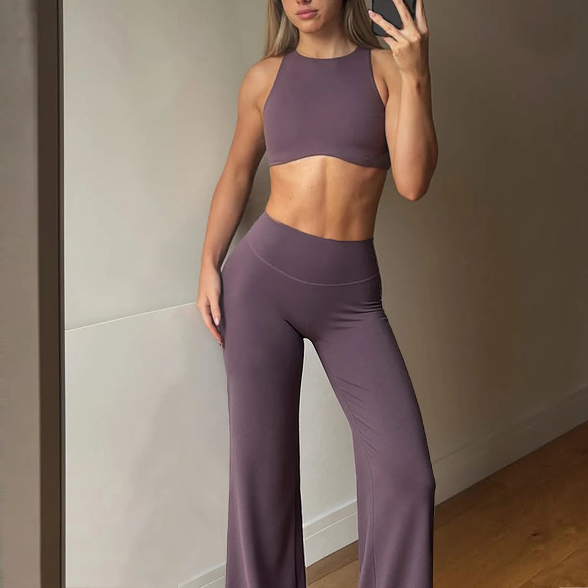 Bravellea High Neck Sports Bra & Leggings Set - Gym Top with Built-In Cups