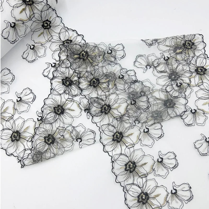 Bravellea Embroidered Tulle Trim 1 Yard - Soft Mesh Lace for Lingerie Crafts