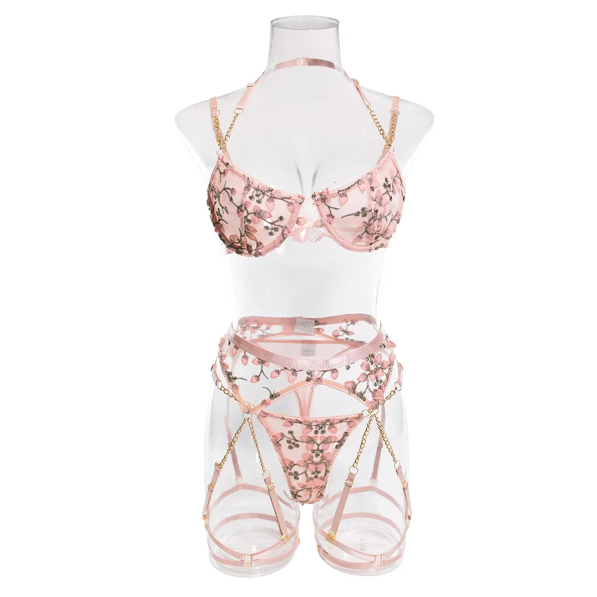Bravellea Embroidered Flower Perspective Set - Sweet Sexy Chain 3-Piece