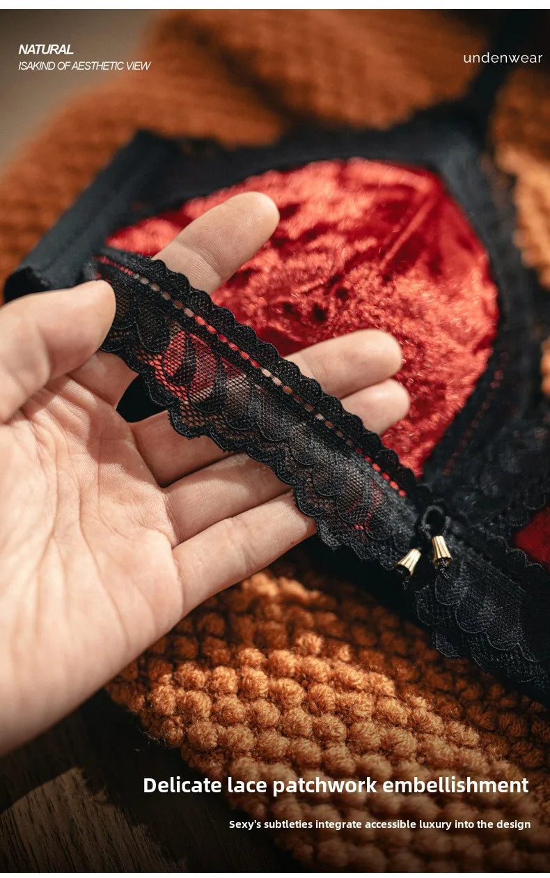 Bravellea Velvet Lace Wireless Bra - Thin Lined Triangle Cup Push-Up