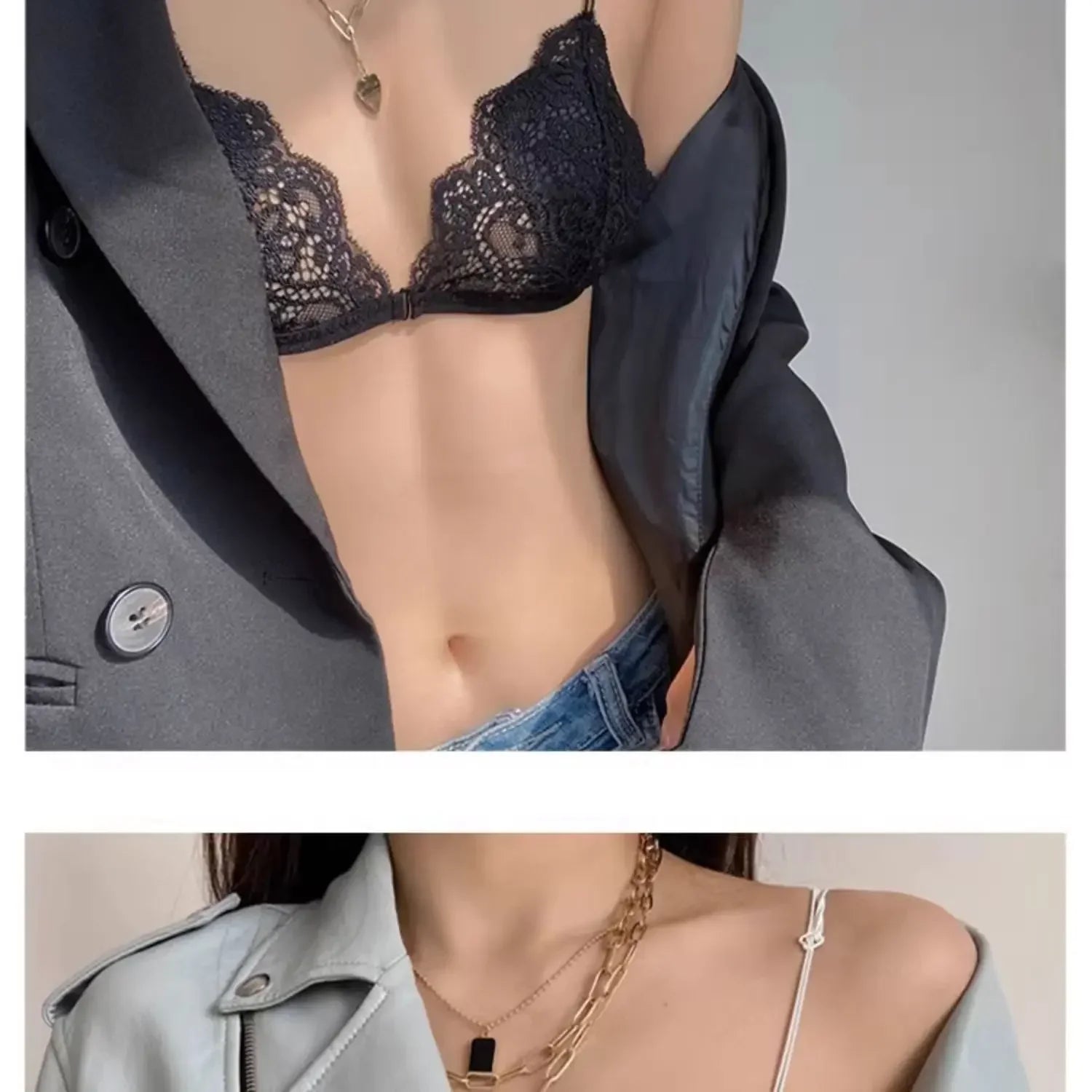 Bravellea Sexy Lace Triangle Bra - Wireless Transparent White/Black Bralette