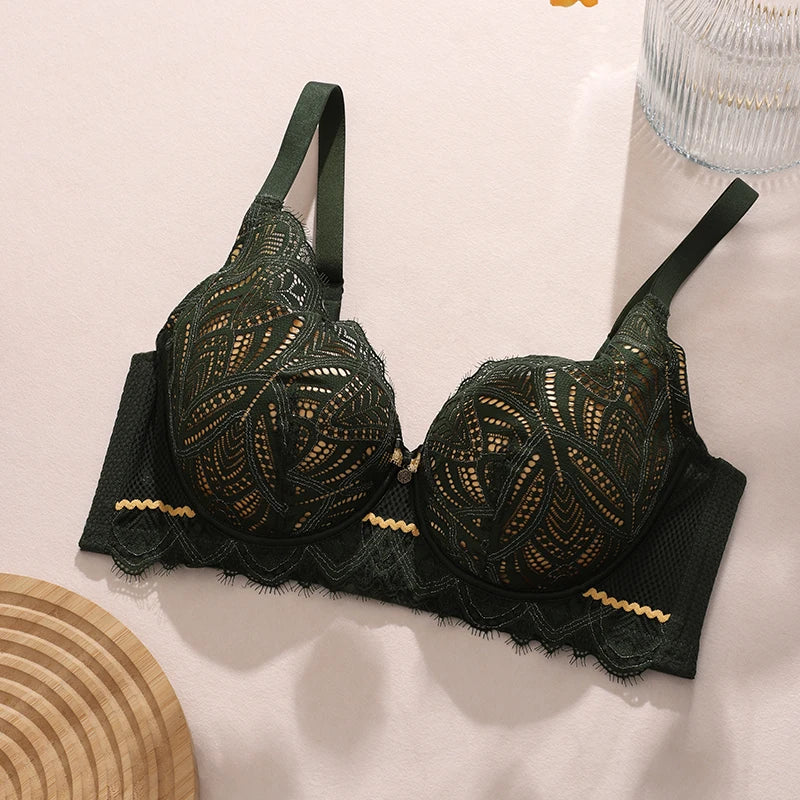 Bravellea Plus Size Lace Bralette - Autumn Winter Wide Strap Push-Up Crop Top