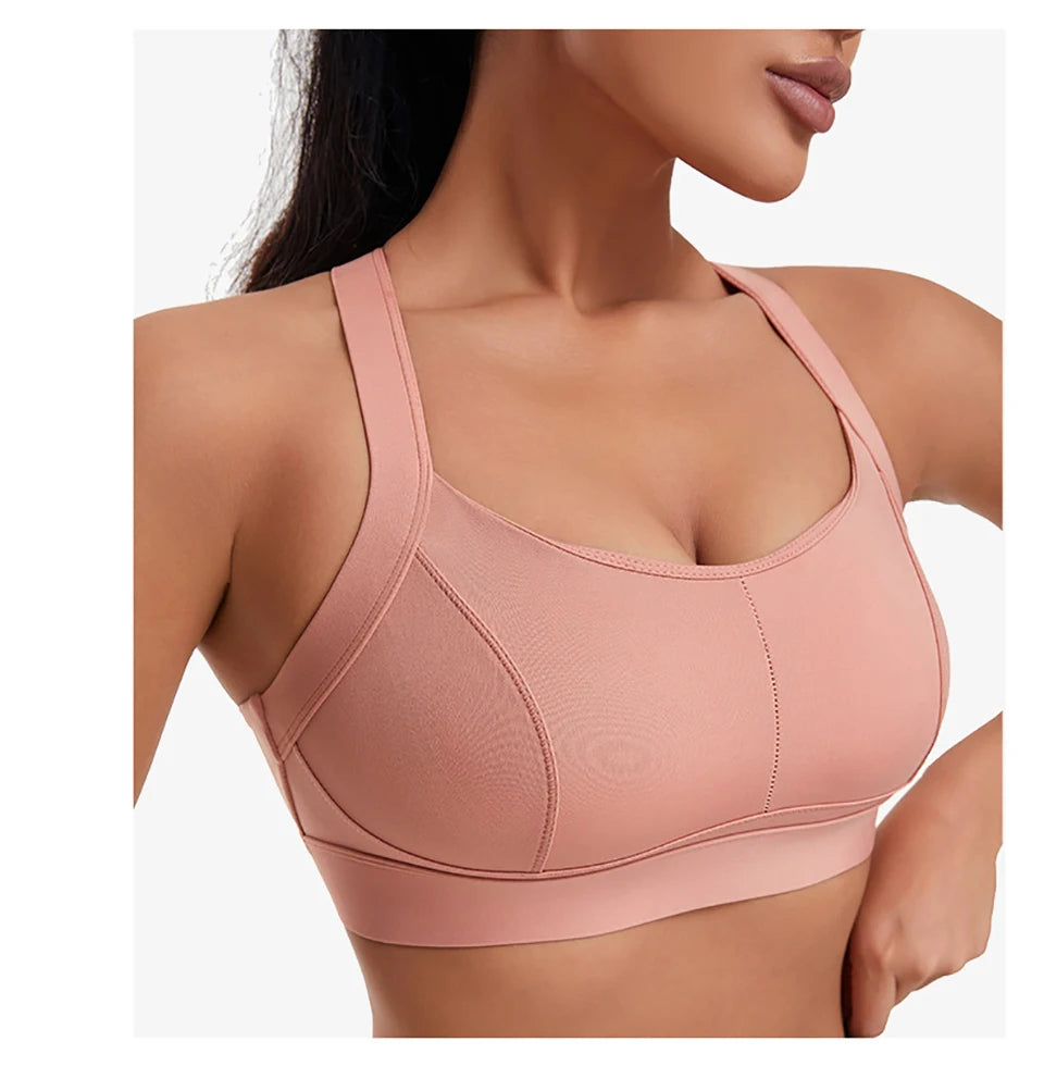 Bravellea High Impact Sports Bra - Criss Cross Back Shockproof Workout Top