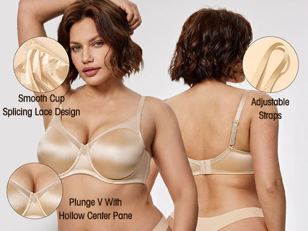 Bravellea Seamless Underwire Full Coverage Bra - Unlined Lace Comfort Push-Up
