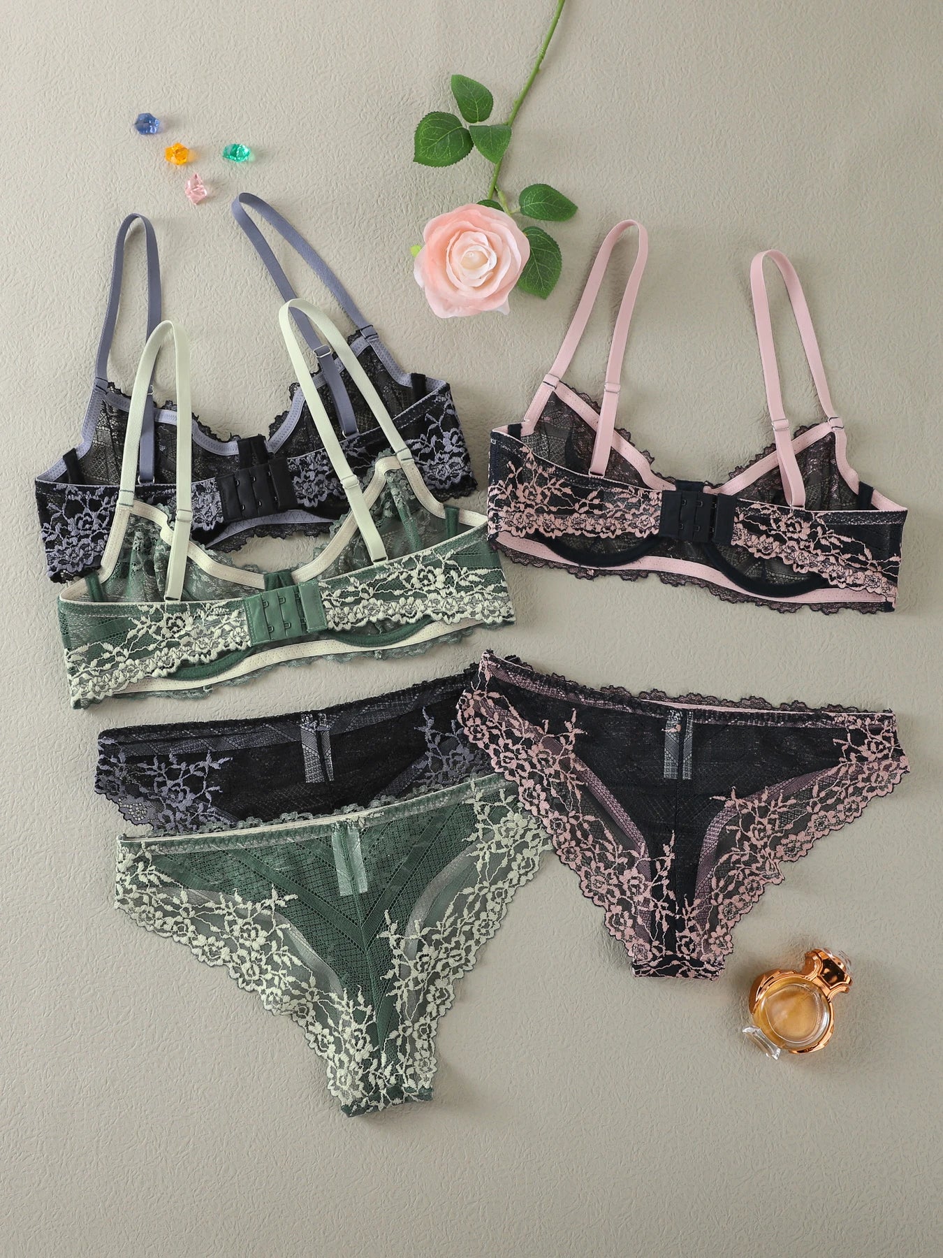 Bravellea See-Through Lace Lingerie Set - 2-Piece Underwire Bra & Panty