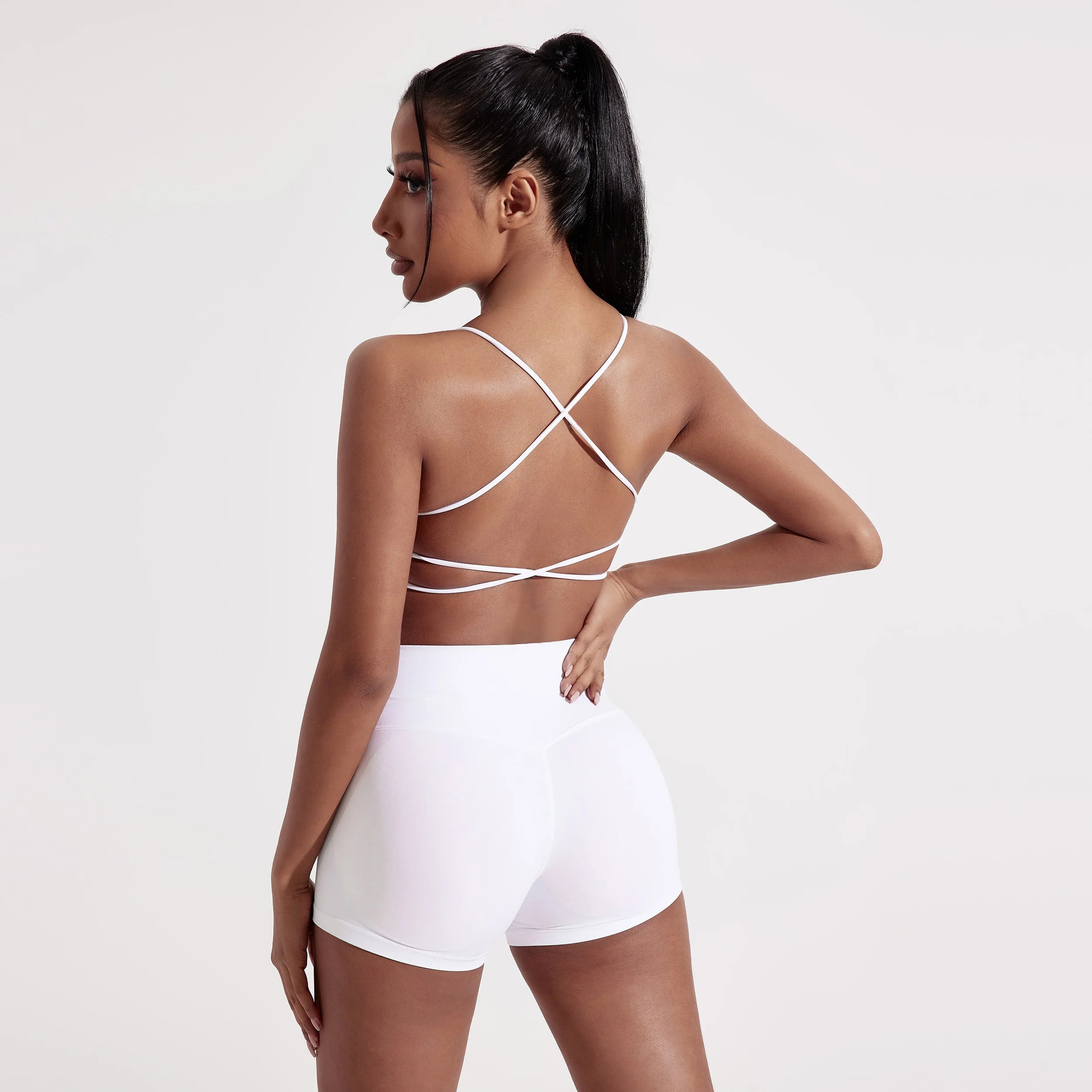 Bravellea Solid Color Gym Yoga Bra - Cross Back High Strength Sports Top.