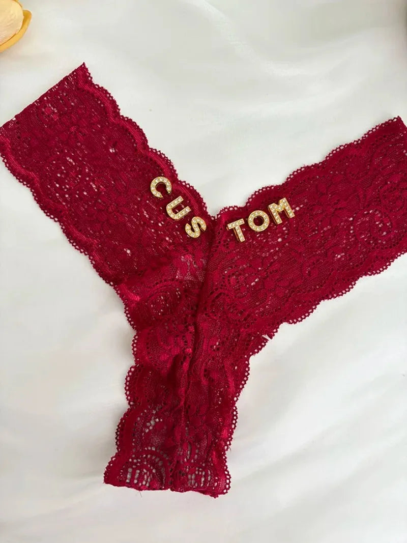 Bravellea Personalized Crystal Name Thong - Custom Text Lace G-String Gift