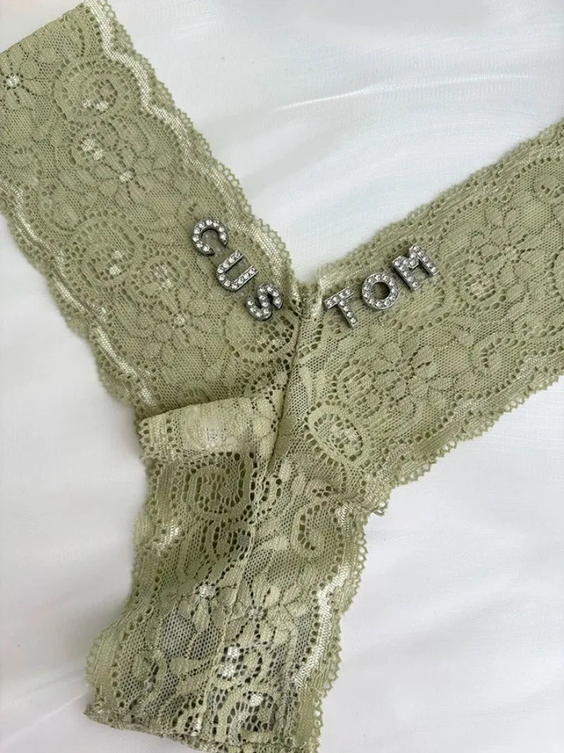 Bravellea Personalized Crystal Name Thong - Custom Text Lace G-String Gift