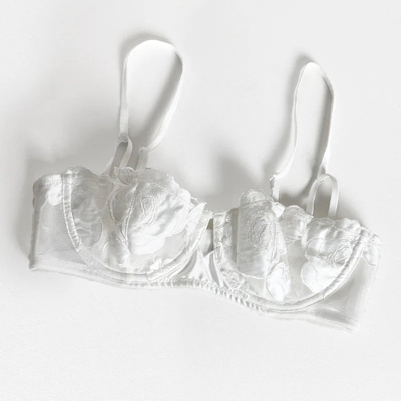 Bravellea French Rose Embroidery Set - Ultra-Thin Lace Bra & Panty