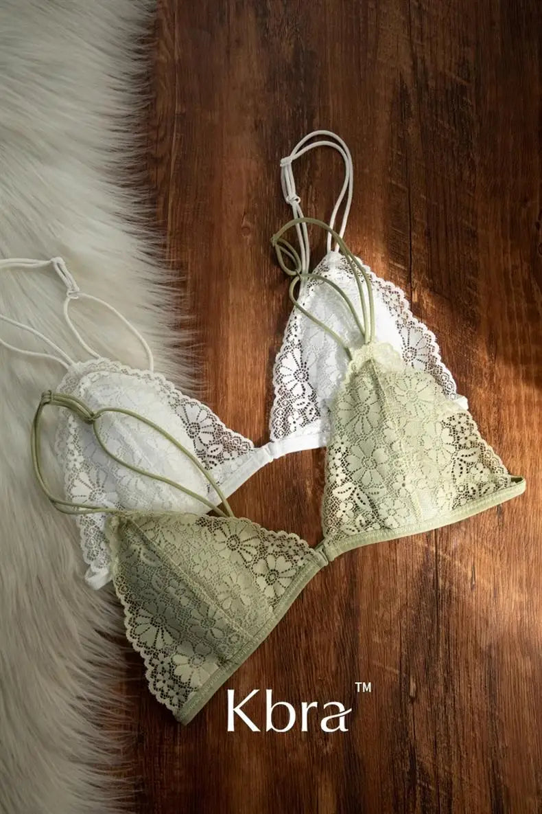Bravellea Sexy Lace Triangle Bra - Wireless Transparent White/Black Bralette