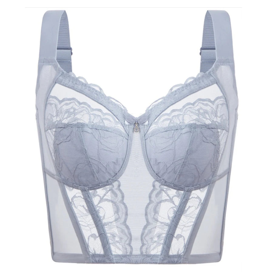 Bravellea Lace Wireless Long Bra - Adjustable Full Cup Body Shaping M-XXL