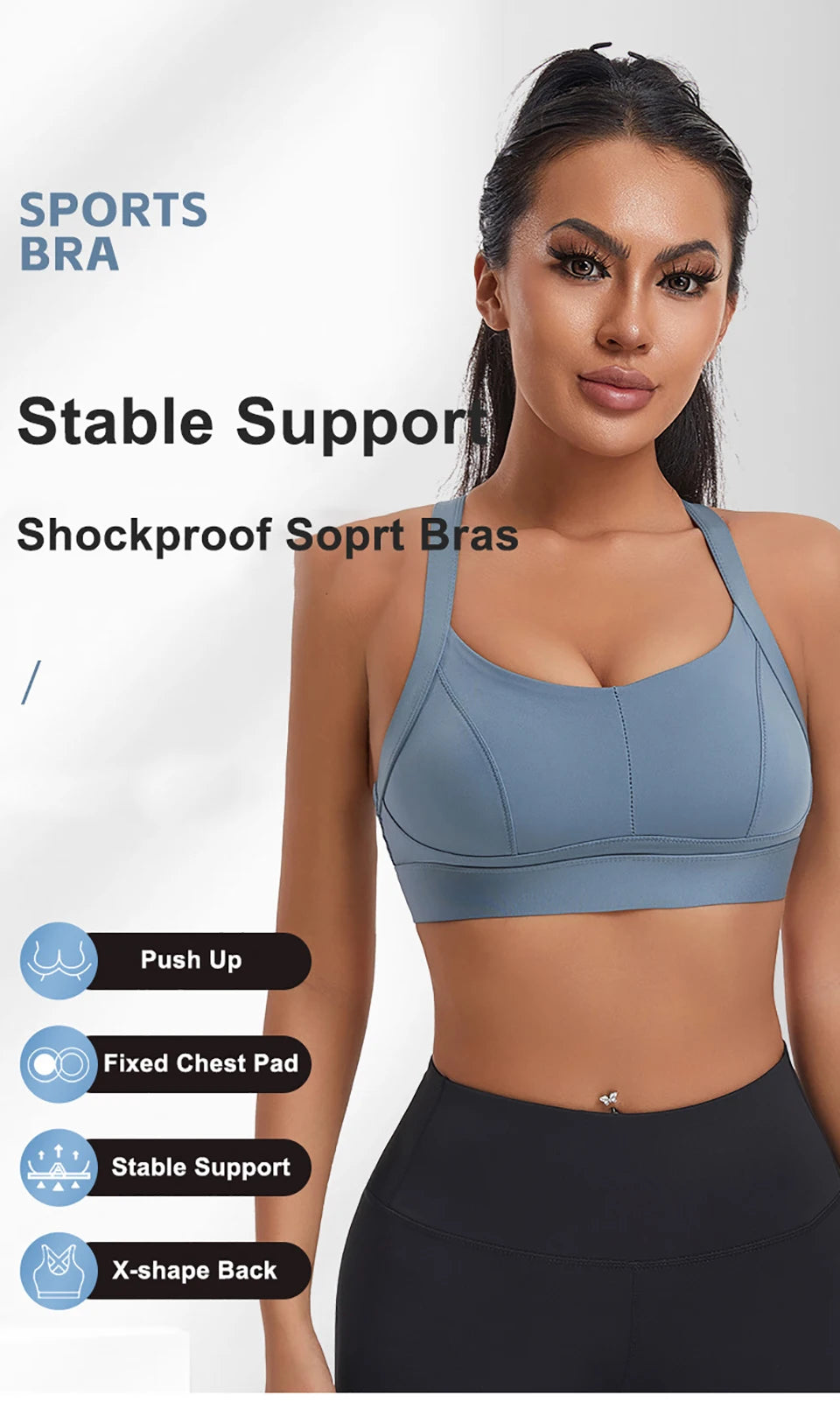 Bravellea High Impact Sports Bra - Criss Cross Back Shockproof Workout Top