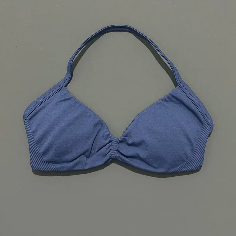 Bravellea Solid Color Impact Strappy Sports Bra - Seamless Yoga Halter Top