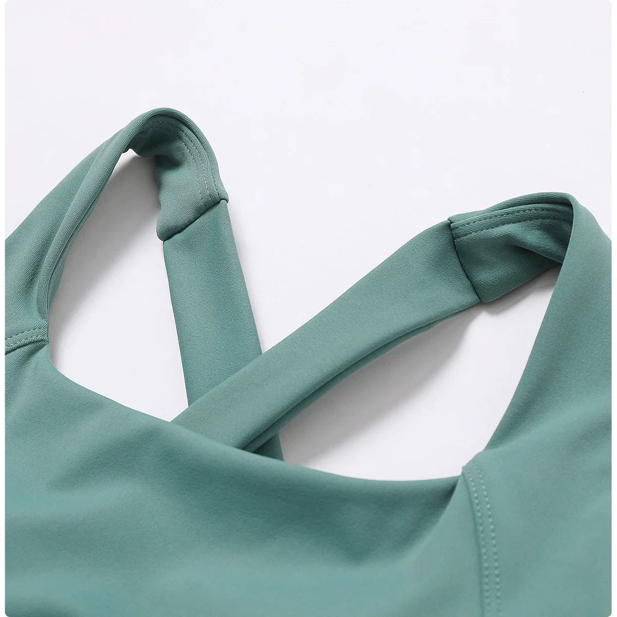 Bravellea Crossed Shoulder Strap Sports Bra - Summer Yoga Running Top