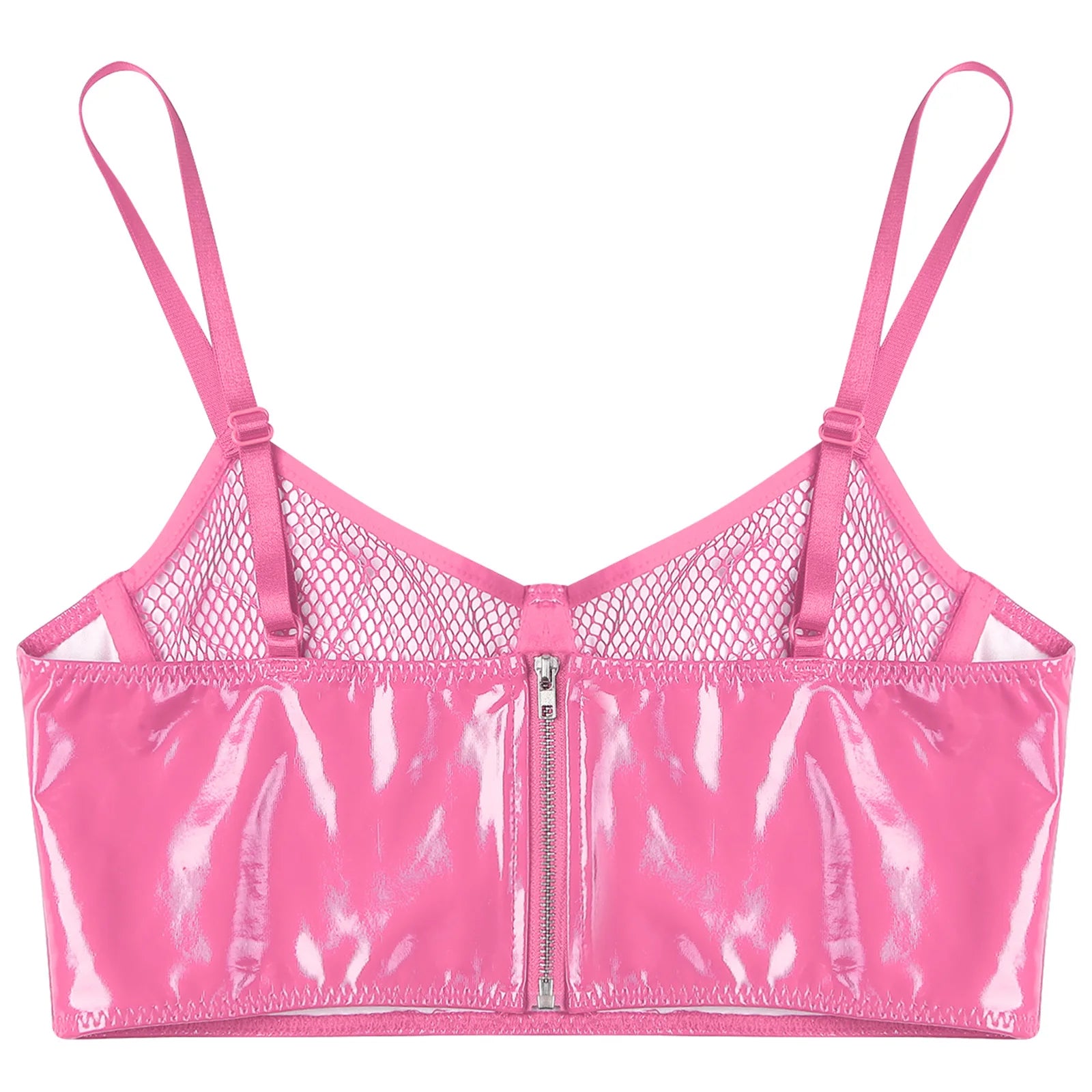 Bravellea Wet Look Leather Bustier - Sexy Push-Up Mesh Balconette Crop Top