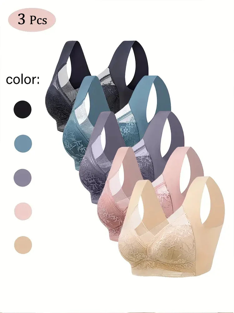 Bravellea 3-Pack Lace Bralette Set - Deep V Push-Up Plus Size L-5XL