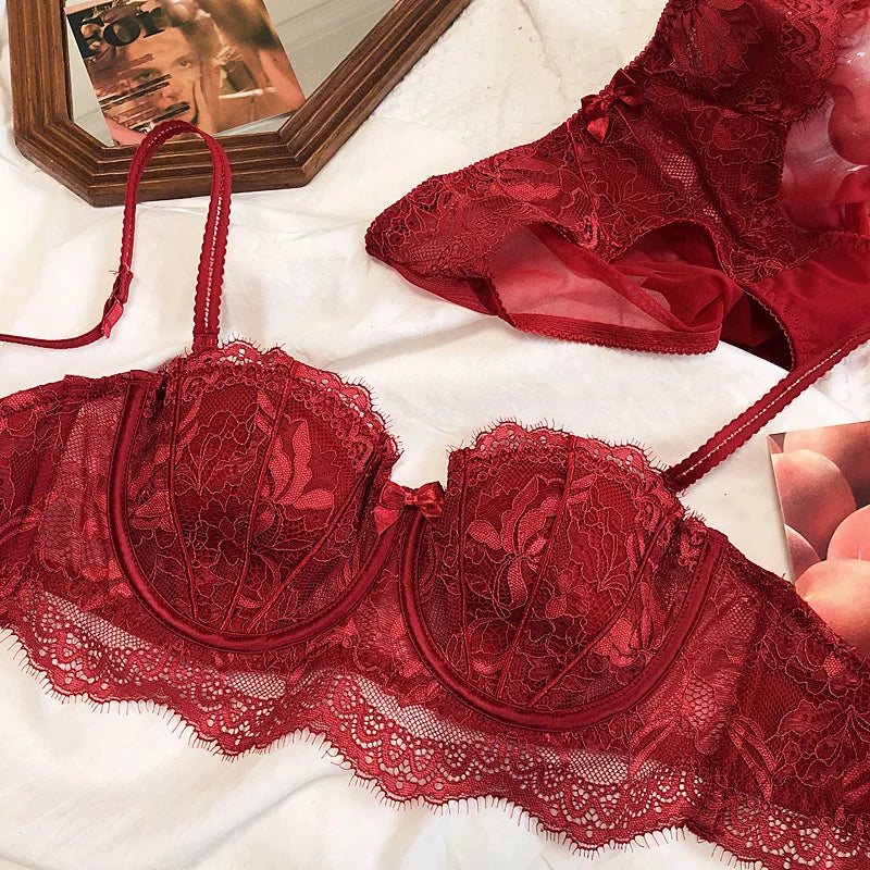 Bravellea French Lace Embroidery Set - Sexy Push-Up Bra & Panty Lavender