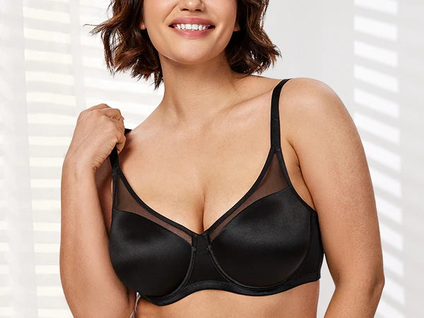 Bravellea Seamless Underwire Full Coverage Bra - Unlined Lace Comfort Push-Up