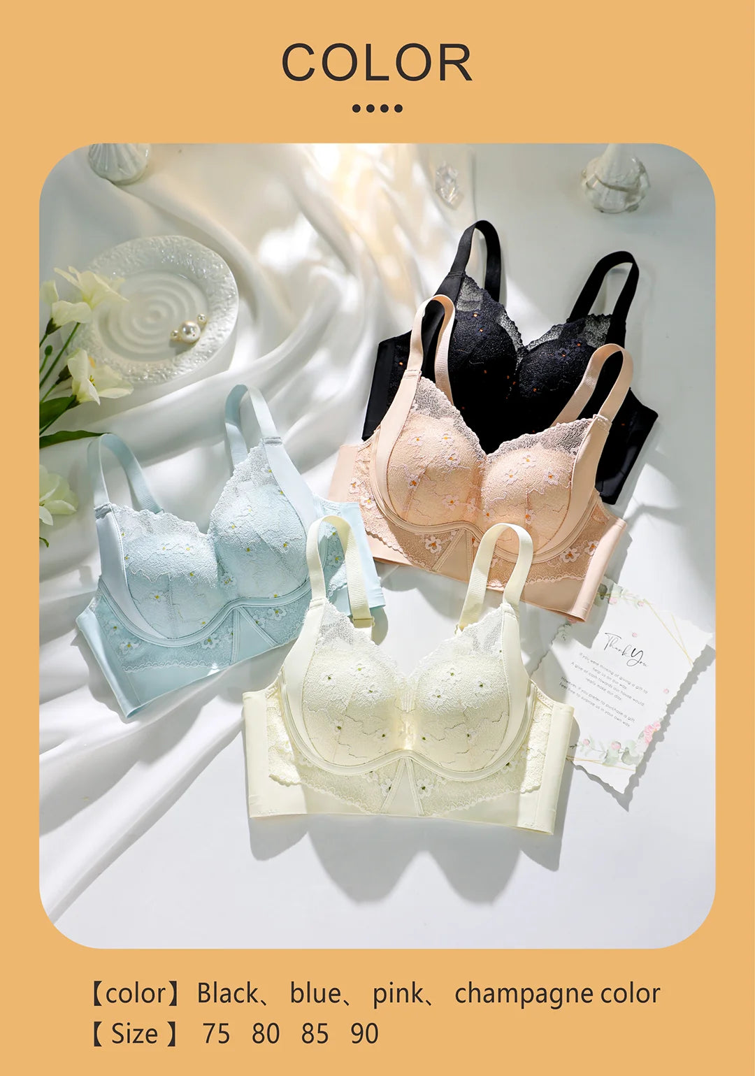 Bravellea Wireless Adjustable Lace Bra - Push-Up Anti-Sagging Sexy Lingerie