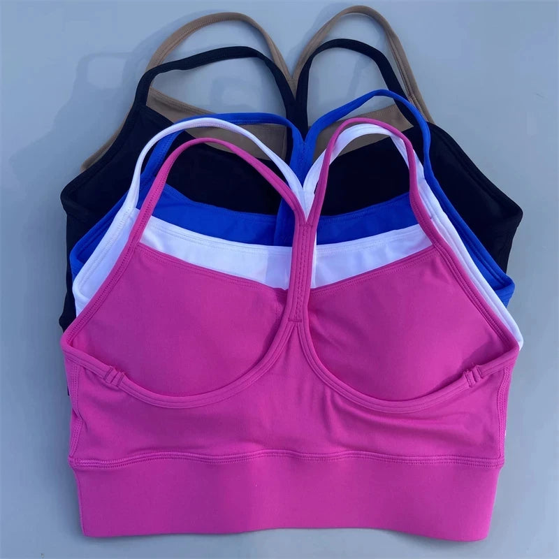 Bravellea Solid Color Y-Line Sports Bra - High Strength Gym Yoga Top with Chest Pad