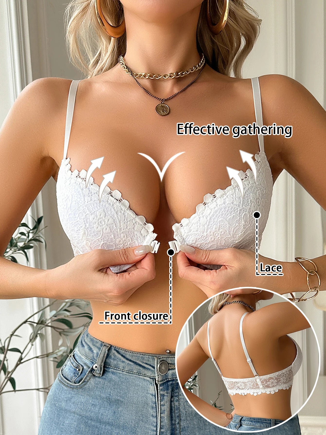 Bravellea Fashion Lace Splicing Bra - Modern Underwired Push-Up Elegant Lingerie