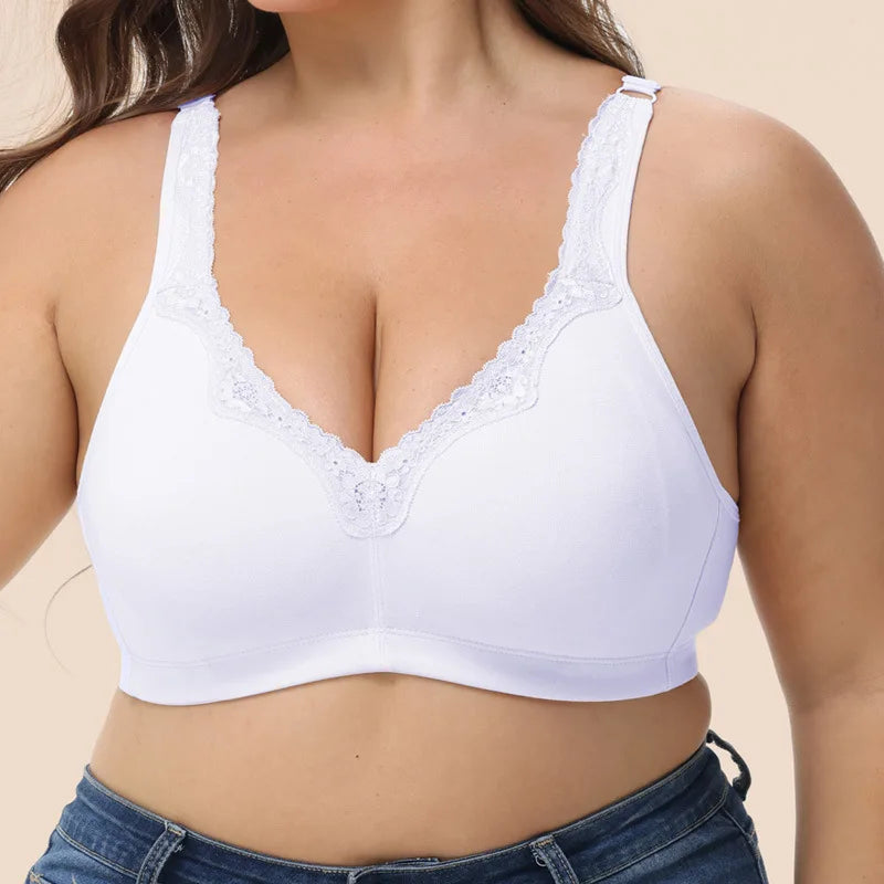 Bravellea Plus Size Cotton Full Cup Bra - Breathable Lace Trim B-F Cup