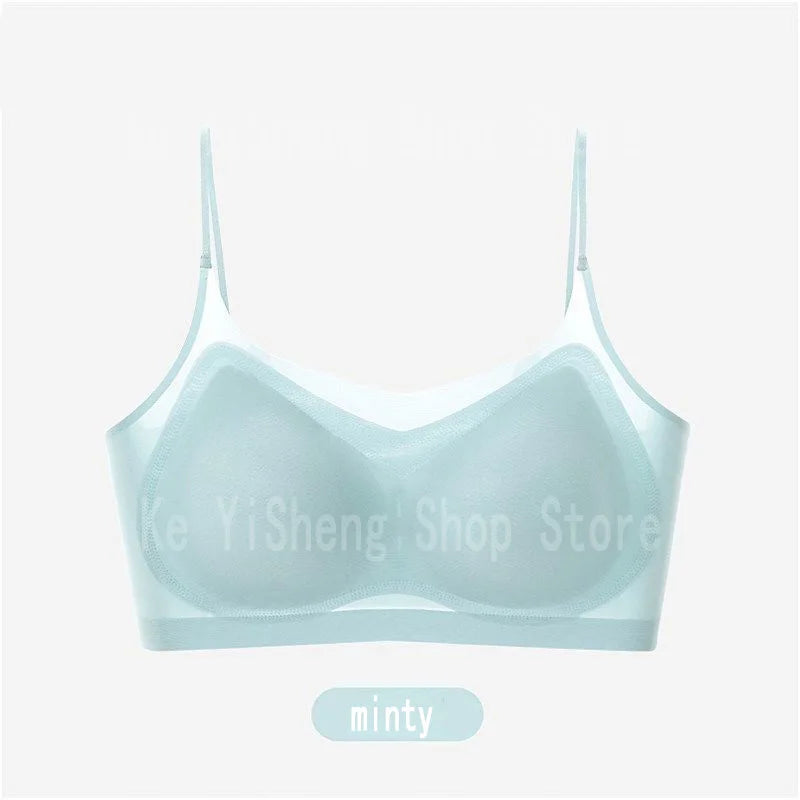 Breathable Ice Silk Bra Lingerie Women's seamless back halter vest wraps bra small breasts sexy and comfortable