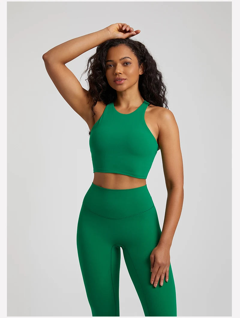Bravellea High Neck Push-Up Sports Bra - Racerback Shockproof Workout Top
