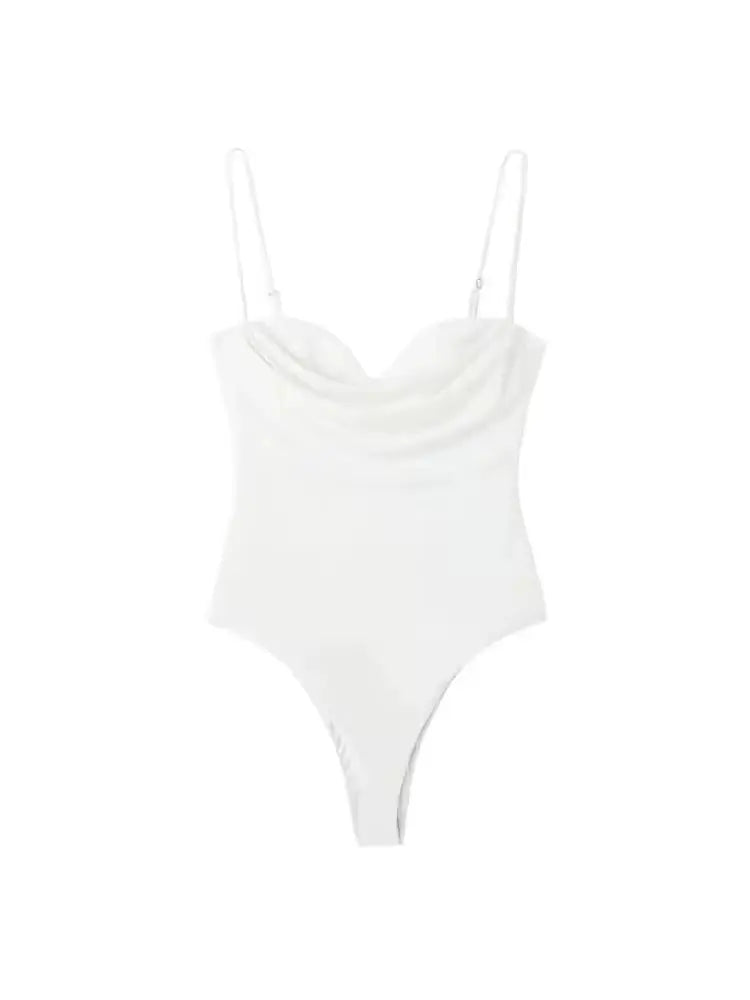 Bravellea Sweetheart Neck Draped Bodysuit - Backless Zipper Thin Straps