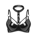 Bravellea Patent Leather Halter Bra - Glossy Strappy Balconette Bustier