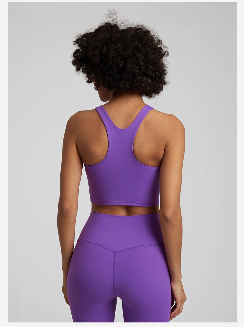 Bravellea High Neck Push-Up Sports Bra - Racerback Shockproof Workout Top