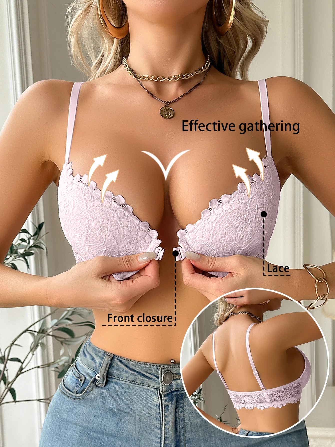 Bravellea Fashion Lace Splicing Bra - Modern Underwired Push-Up Elegant Lingerie