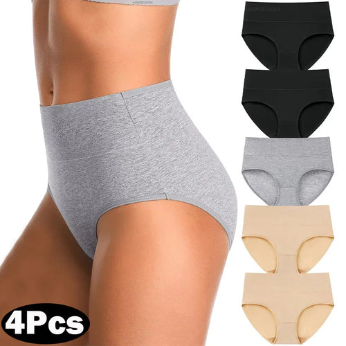 Bravellea Cotton Shaping Panties 4-Pack - High Waist Body Slim Briefs Plus Size.