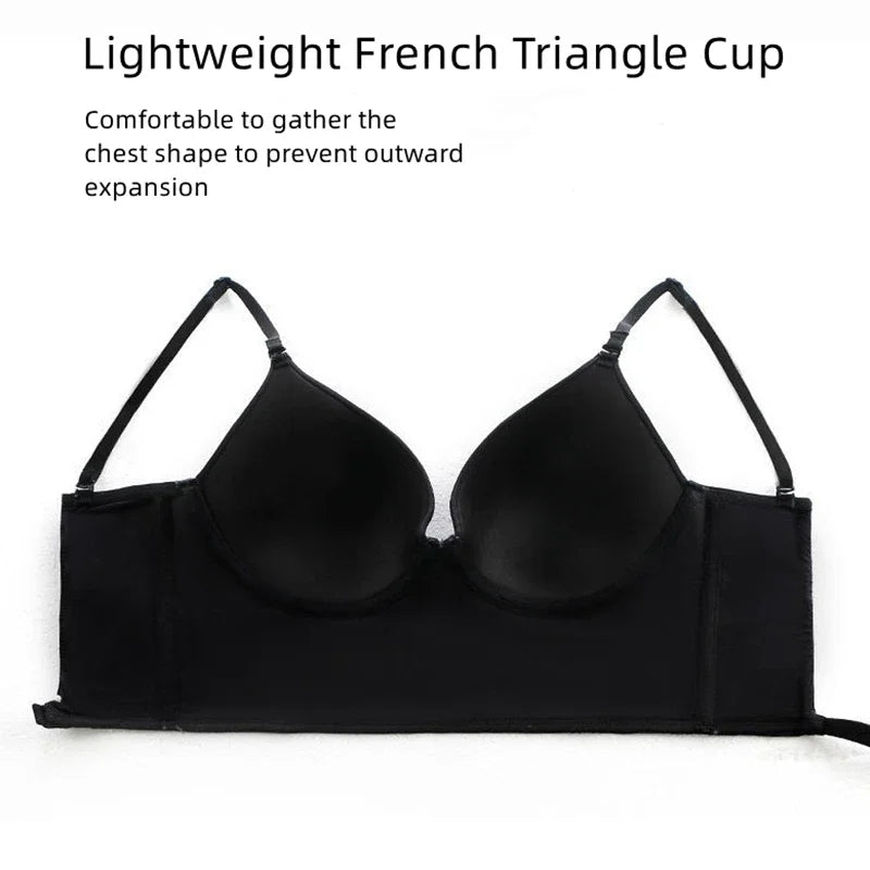 Bravellea Invisible Backless Lift-Up Bra - Deep U Plunge Seamless for Summer