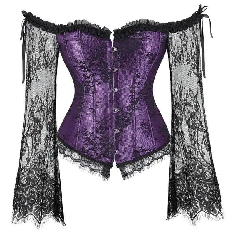 Bravellea Gothic Lace Corset - Medieval Courtly Luxury Bustier with Sleeves