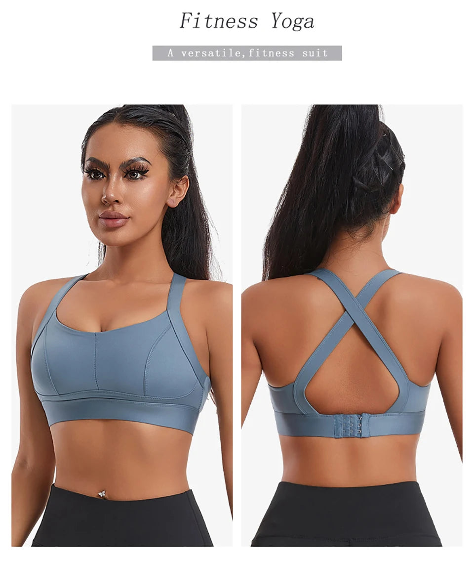 Bravellea High Impact Sports Bra - Criss Cross Back Shockproof Workout Top