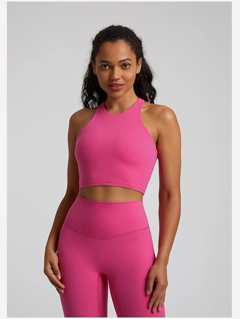 Bravellea High Neck Push-Up Sports Bra - Racerback Shockproof Workout Top