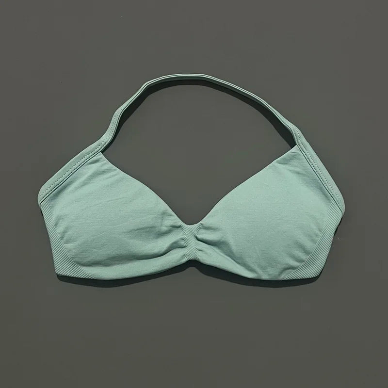 Bravellea Solid Color Impact Strappy Sports Bra - Seamless Yoga Halter Top
