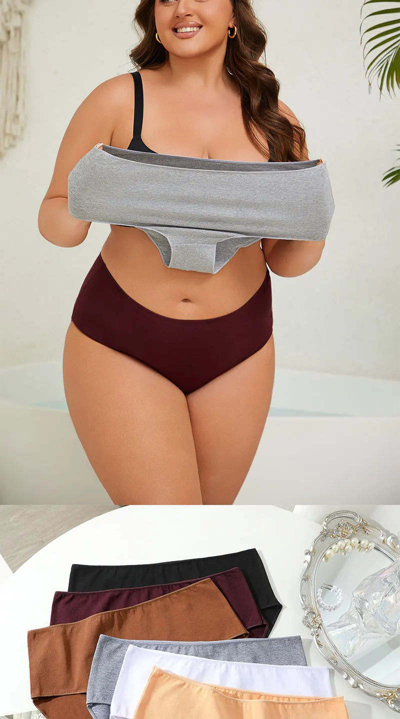 Bravellea Comfort Cotton Panties 4-Pack - High Waist Seamless Briefs Plus Size.