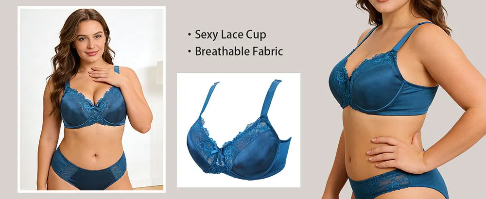 Bravellea Plus Size Floral Lace Bra - Minimizer Full Coverage Underwired