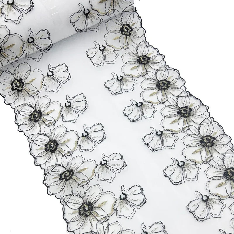 Bravellea Embroidered Tulle Trim 1 Yard - Soft Mesh Lace for Lingerie Crafts