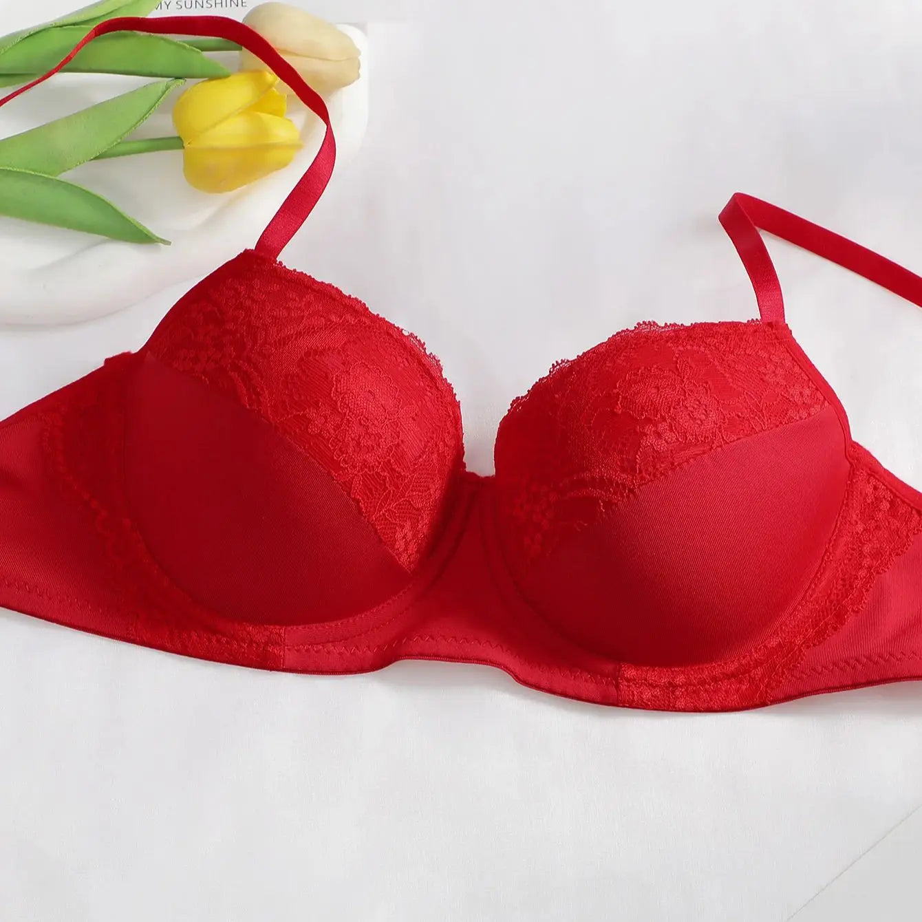 Bravellea Sexy Red Lace Push-Up Bra - Underwired Padded Adjustable Lingerie