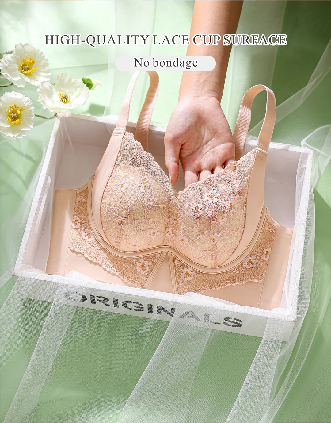 Bravellea Wireless Adjustable Lace Bra - Push-Up Anti-Sagging Sexy Lingerie