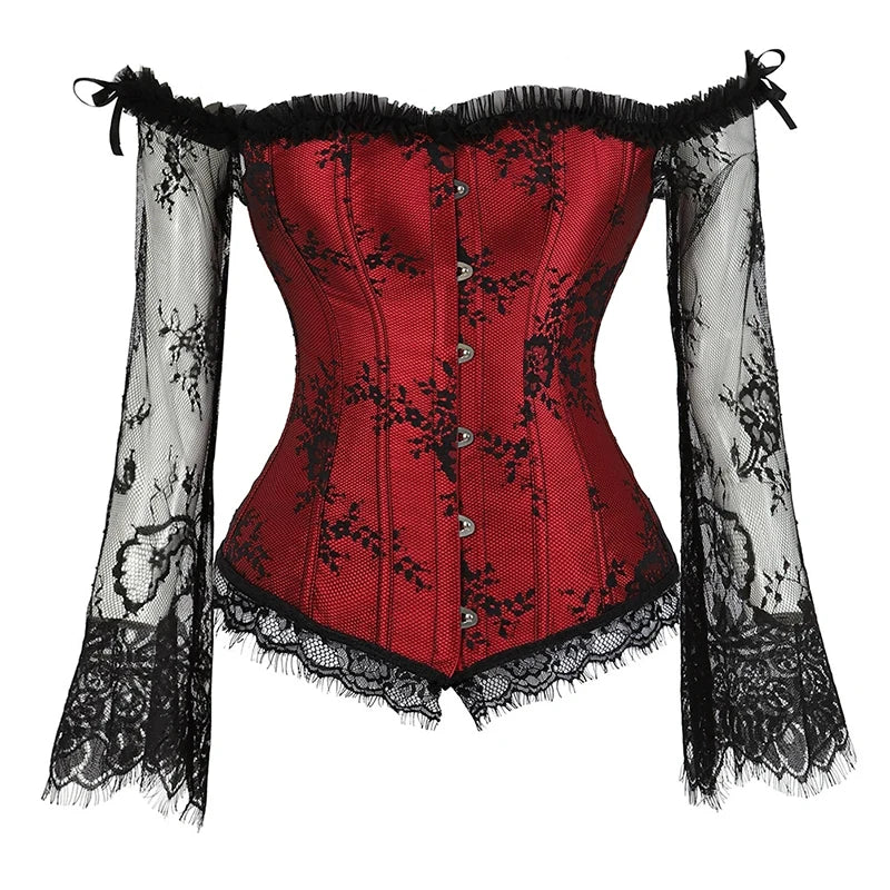 Bravellea Gothic Lace Corset - Medieval Courtly Luxury Bustier with Sleeves