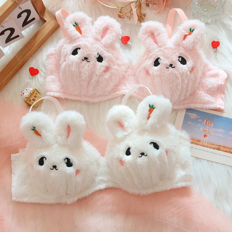 Bravellea Japanese Rabbit Bear Bra - Cute Plush Winter Wireless Push-Up